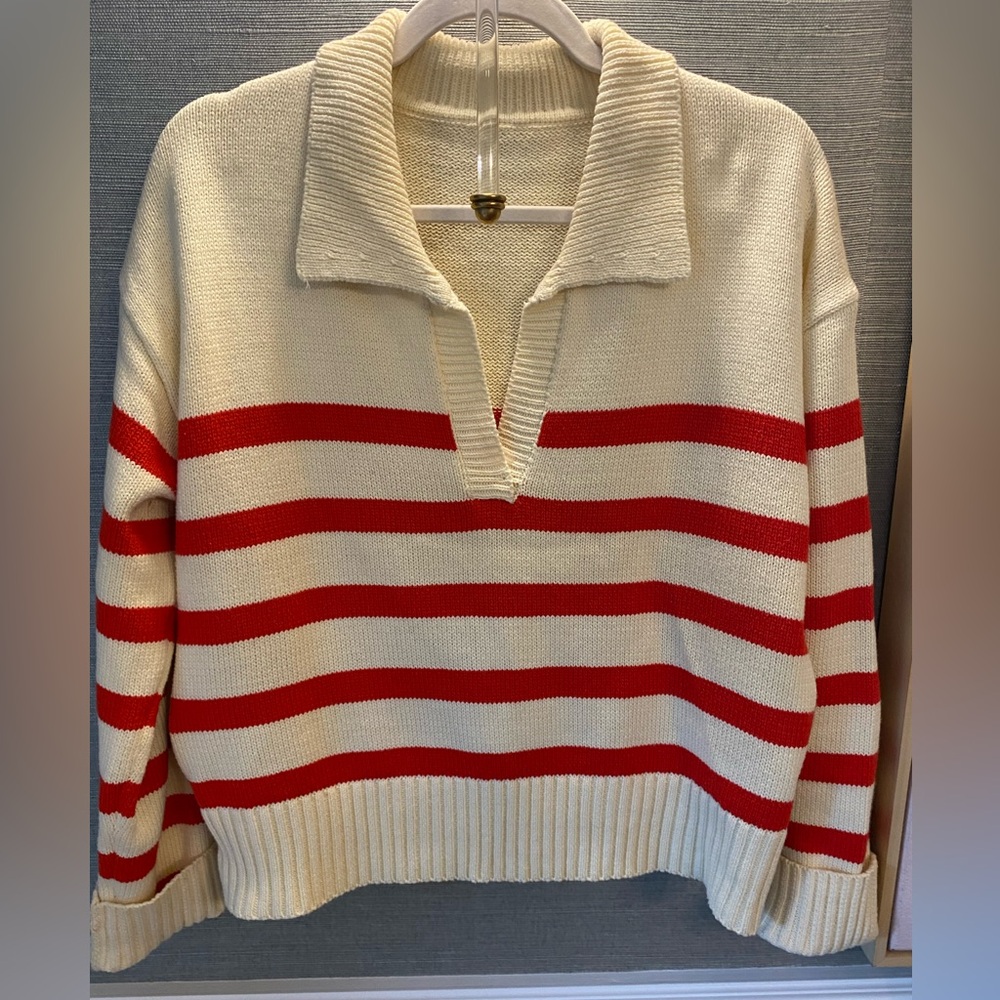 Cider Current V-Neck Striped Sweater - Size L